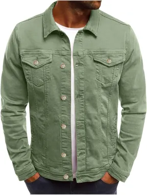 Mens Denim Jacket Lightweight Casual Ripped Button Down Jean Jackets Turndown Fall Outdoor Jacket with Pockets
