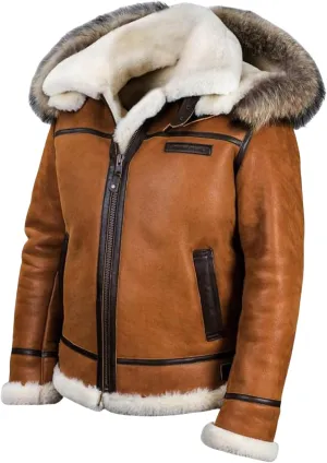 Mens Faux Suede Shearling Leather Coat Zipper Fur Hooded Sherpa Lined Brown Winter Thicken Warm Jacket Outwear Pocket