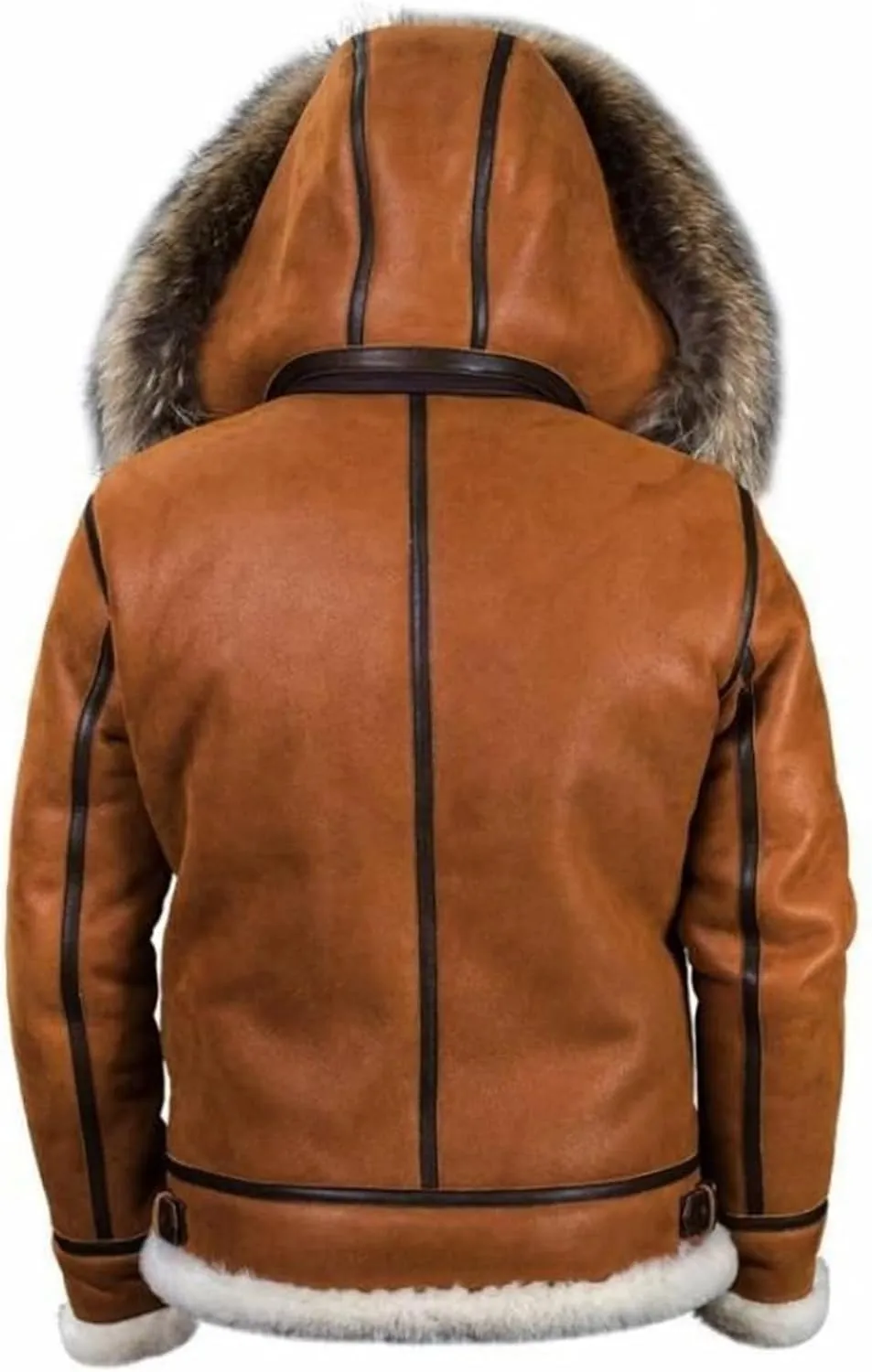 Mens Faux Suede Shearling Leather Coat Zipper Fur Hooded Sherpa Lined Brown Winter Thicken Warm Jacket Outwear Pocket