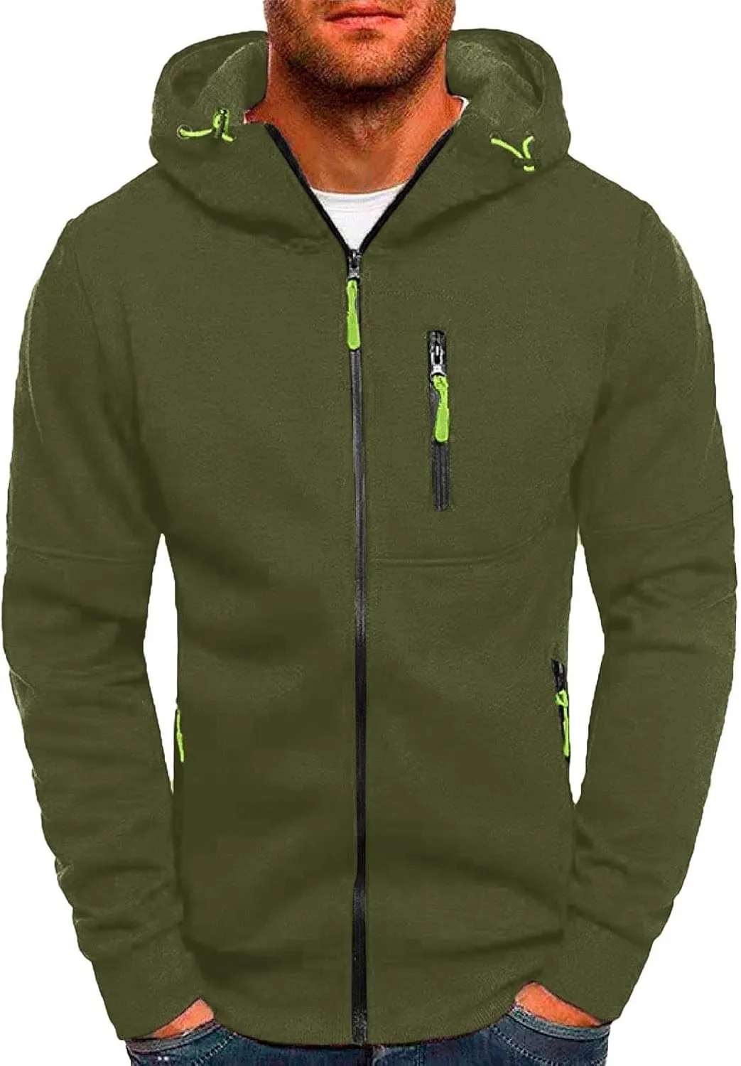 Mens Fleece Full-zip Hoodie Men's Spring And Autumn Long Sleeve Half Zip Hoodie Hooded Sweatshirt Top Outdoor