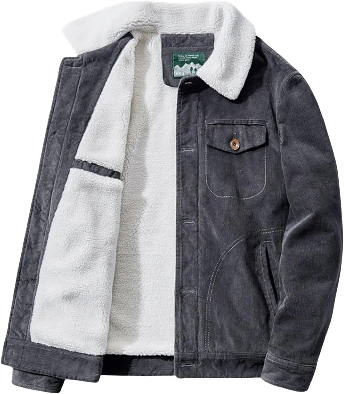 Men's Fleece Heated Jacket Thermal Sherpa Lined Padded Winter Coat Button Lapel Long Sleeve Thicken Warm Outerwear