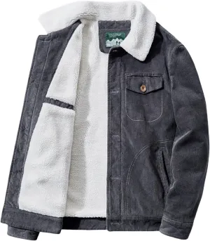 Men's Fleece Heated Jacket Thermal Sherpa Lined Padded Winter Coat Button Lapel Long Sleeve Thicken Warm Outerwear