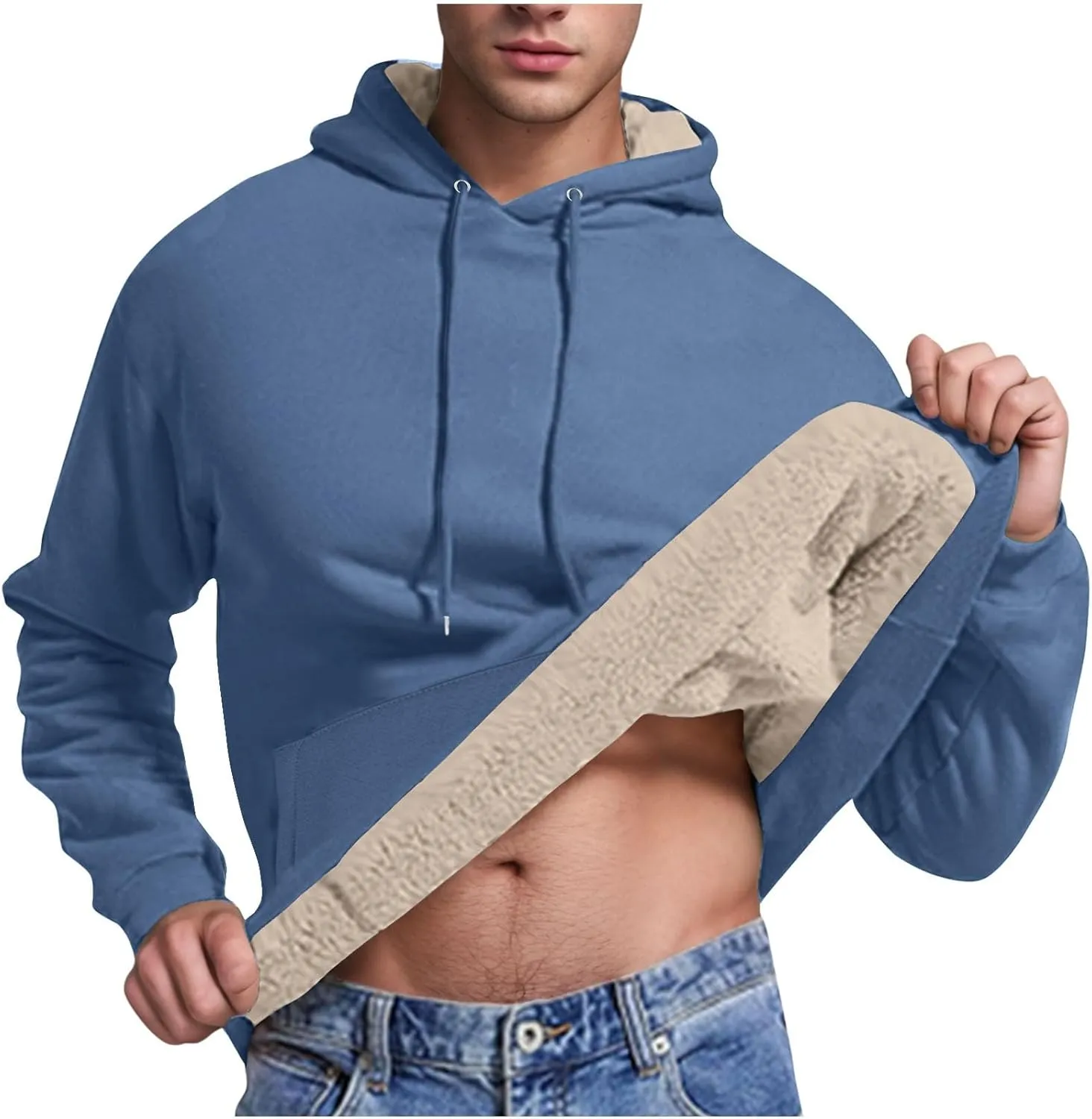 Mens Hoodies Heavyweight Fleece Lined Hoodie Warm Winter Pullover Thermal Hooded Sweatshirt with Kangaroo Pocket