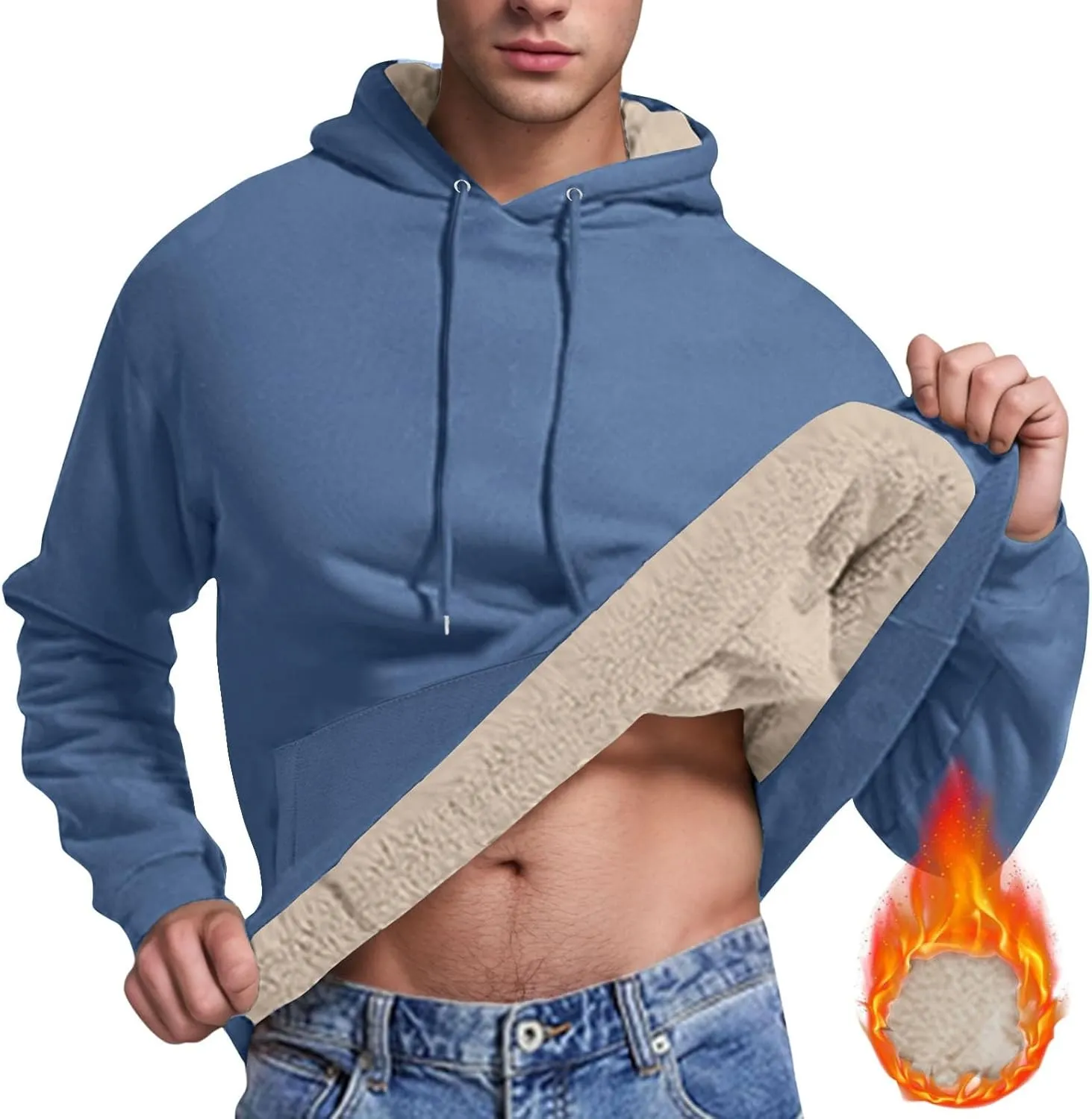 Mens Hoodies Heavyweight Fleece Lined Hoodie Warm Winter Pullover Thermal Hooded Sweatshirt with Kangaroo Pocket
