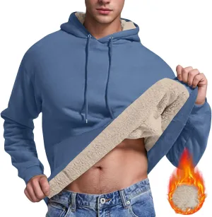 Mens Hoodies Heavyweight Fleece Lined Hoodie Warm Winter Pullover Thermal Hooded Sweatshirt with Kangaroo Pocket