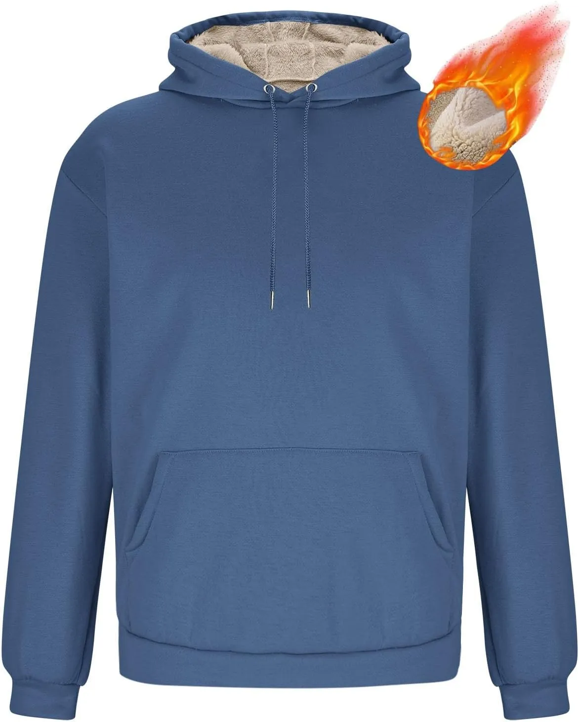 Mens Hoodies Heavyweight Fleece Lined Hoodie Warm Winter Pullover Thermal Hooded Sweatshirt with Kangaroo Pocket