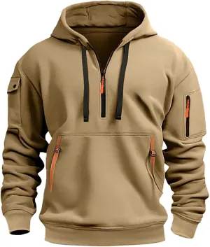 Men's Hoodies Quarter Zip Pullover Vintage Workout Running Active Hoodies with Pockets Military Tactical Sweatshirt