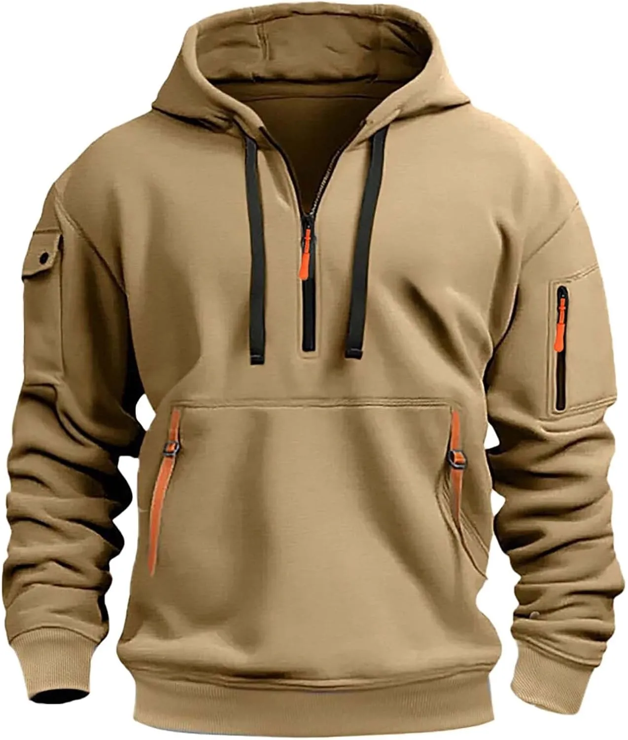 Men's Hoodies Quarter Zip Pullover Vintage Workout Running Active Hoodies with Pockets Military Tactical Sweatshirt
