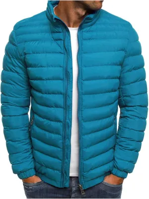 Men's Lightweight Plaid Quilted Jacket Solid Color Loose Jacket Arm Zipper Cotton-Padded Coat Warm Autumn Winter