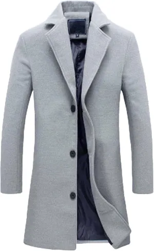 Men's Oversized Casual Notched Collar Long Pea Coats Single Breasted Business Overcoats Warm Thicken Trench Coats