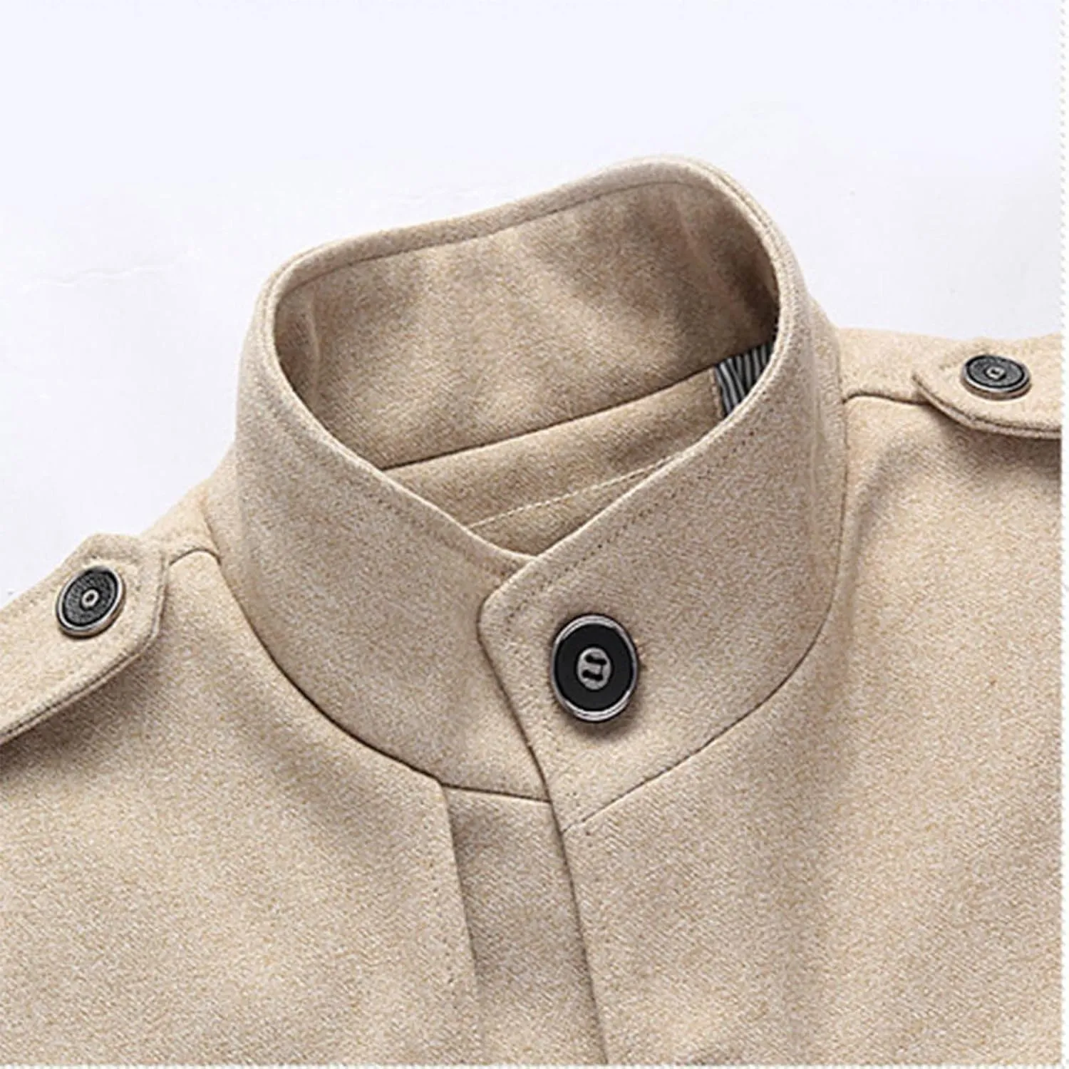Men's Pea Coats Stand Collar Single-Breasted Trench Jackets Fall Winter Zipper Pocket Work Dress Overcoat Plus Size