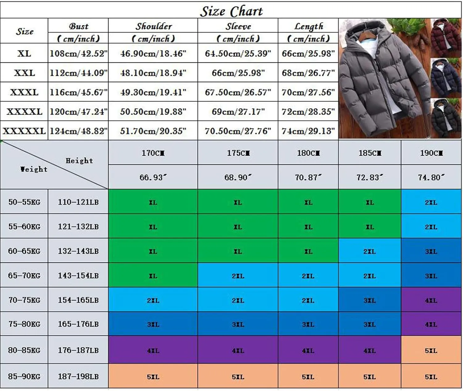 Mens Puffer Jacket Plus Size Winter Warm Thickened Hooded Down Coat with Drawstring Lightweight Packable Hunting Top