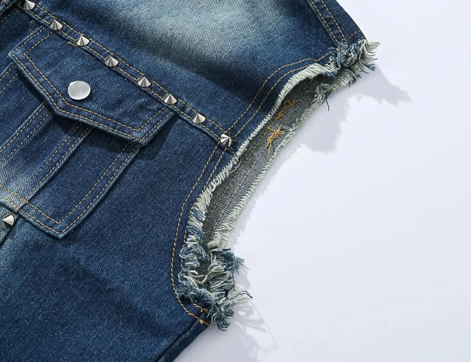 Men's Punk Denim Vest Sleeveless Jean Jackets With Rivets