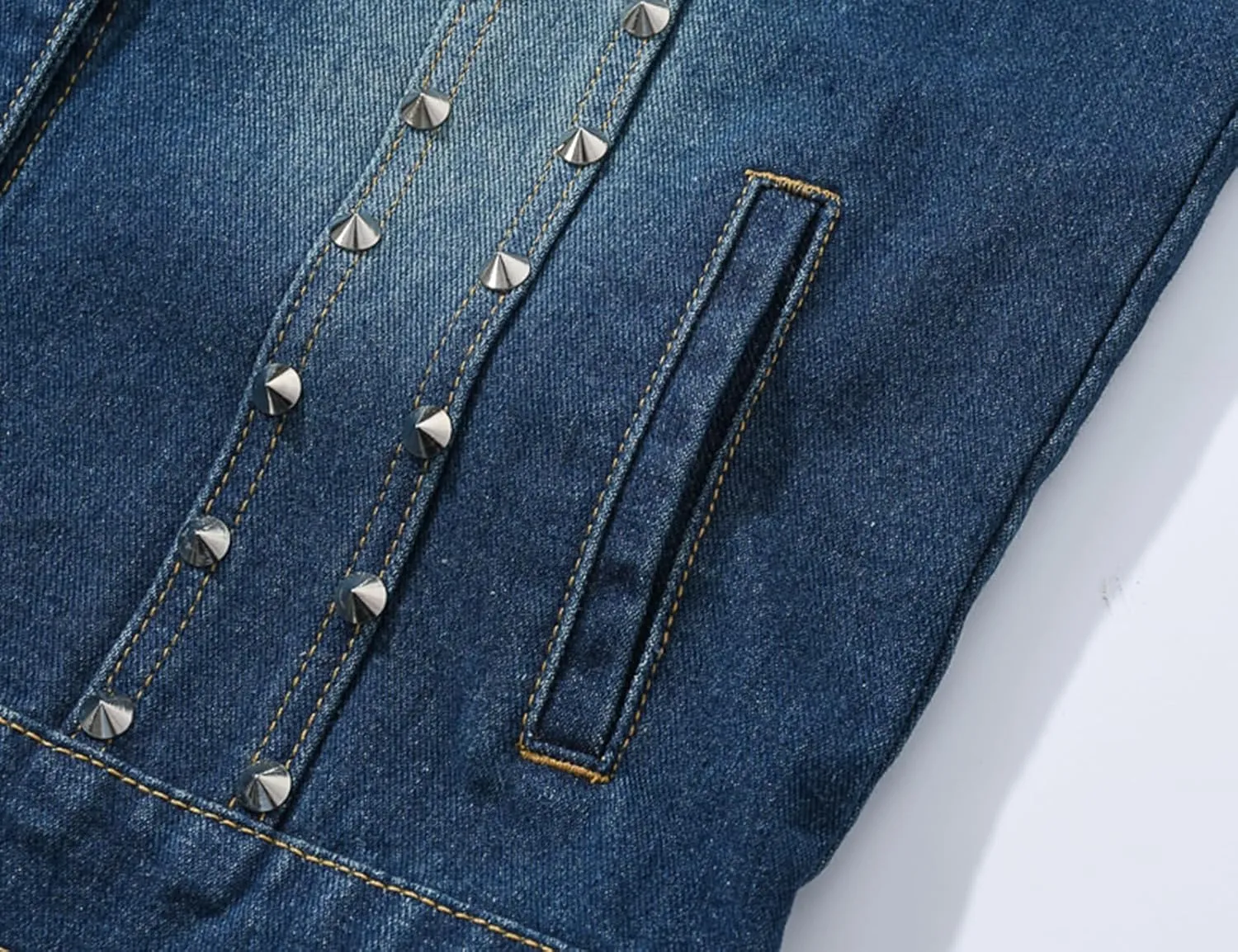 Men's Punk Denim Vest Sleeveless Jean Jackets With Rivets