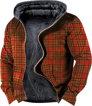 Men's Sherpa-Lined Hooded Fleece Jacket,Aztec Graphic Hoodies Winter Coats Plus Size Zipper Slim Outwear with Pocket