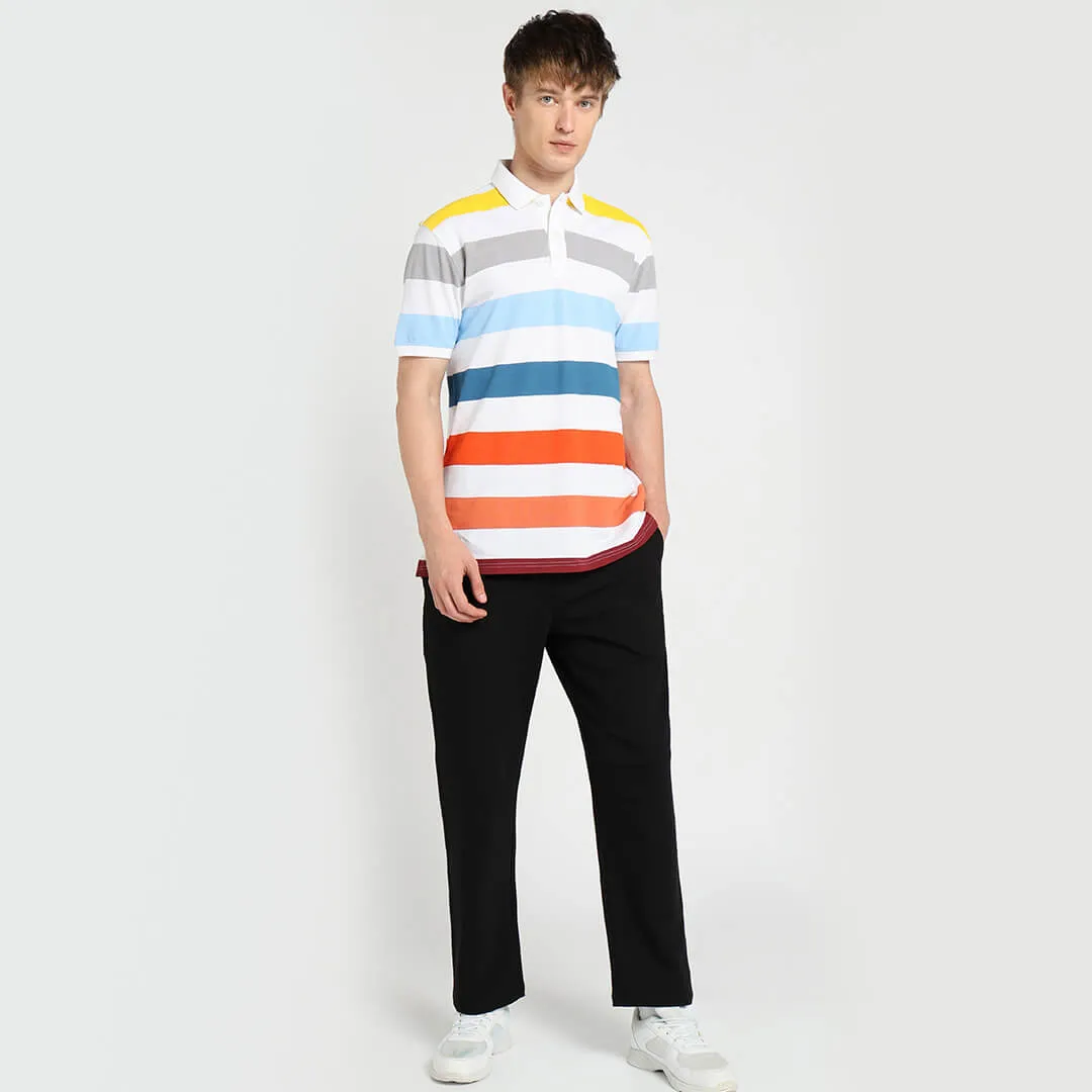 Men's Stripe Polo T-Shirt - White