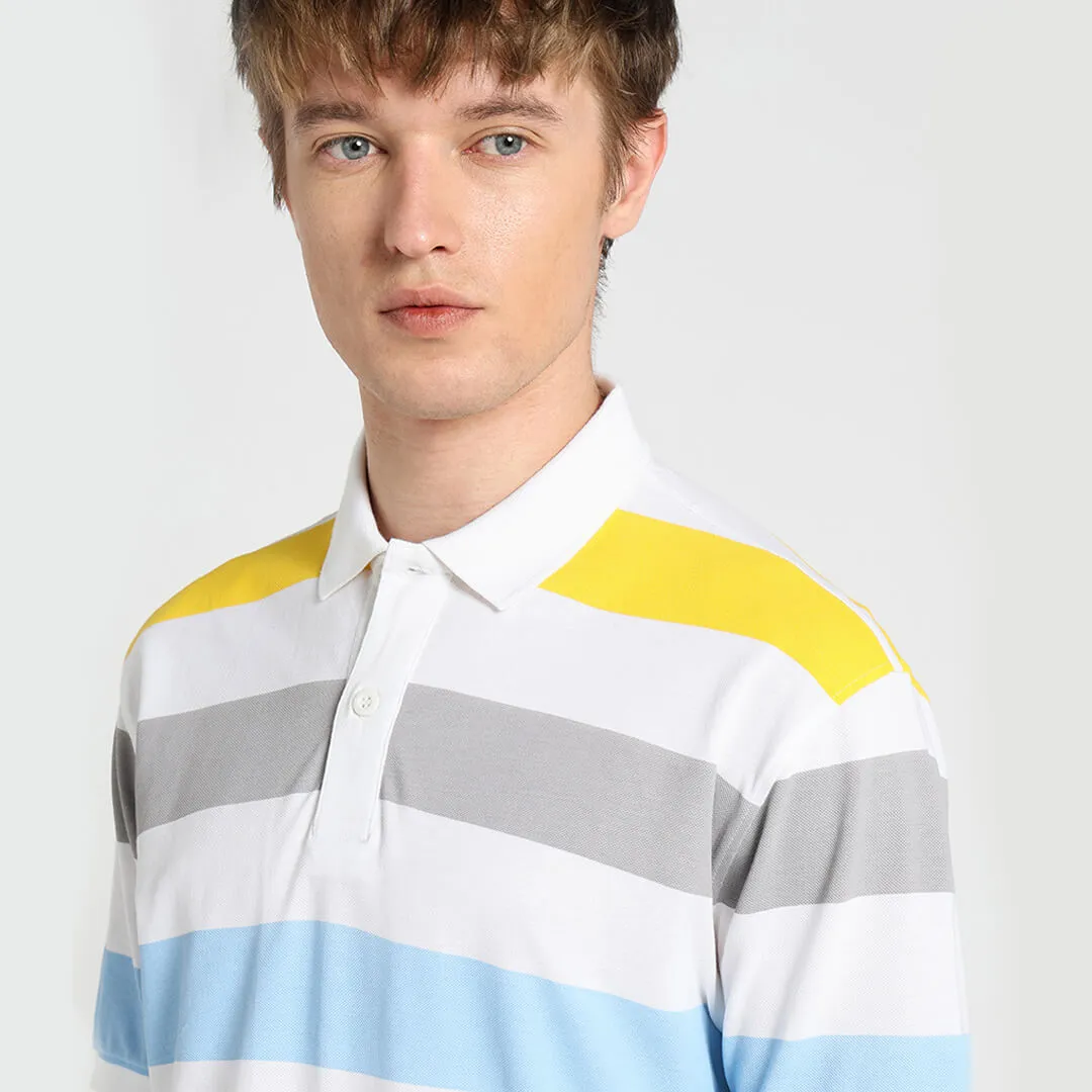 Men's Stripe Polo T-Shirt - White