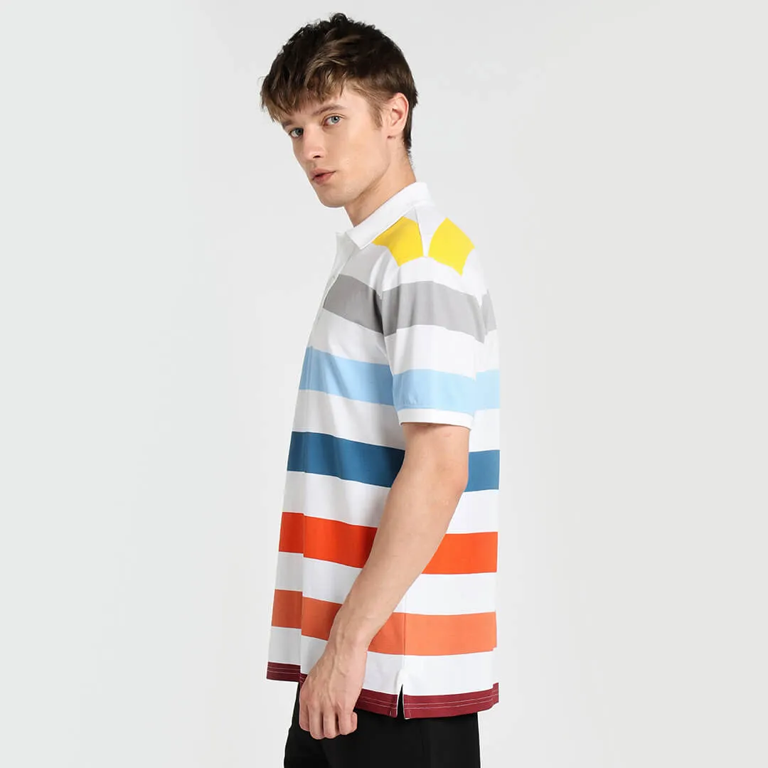 Men's Stripe Polo T-Shirt - White