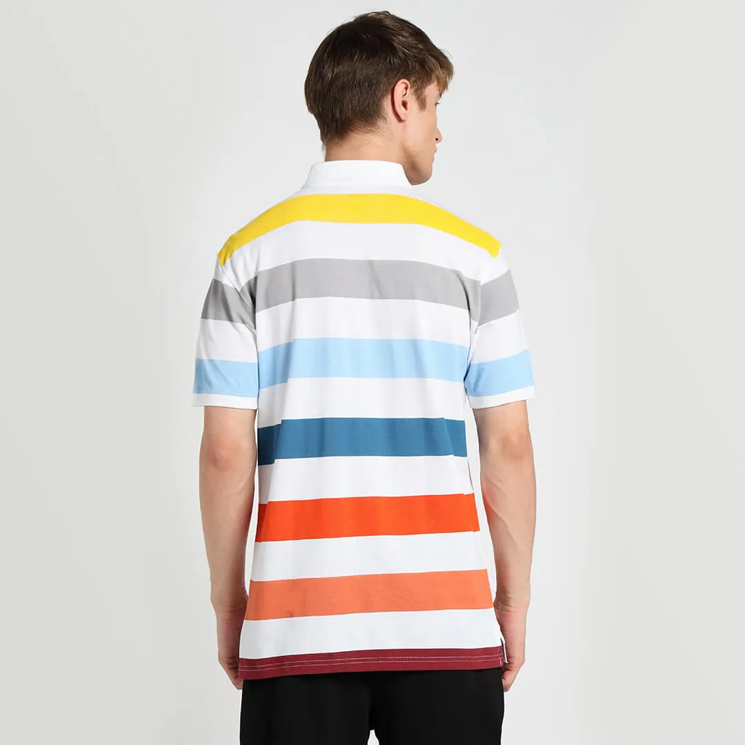 Men's Stripe Polo T-Shirt - White