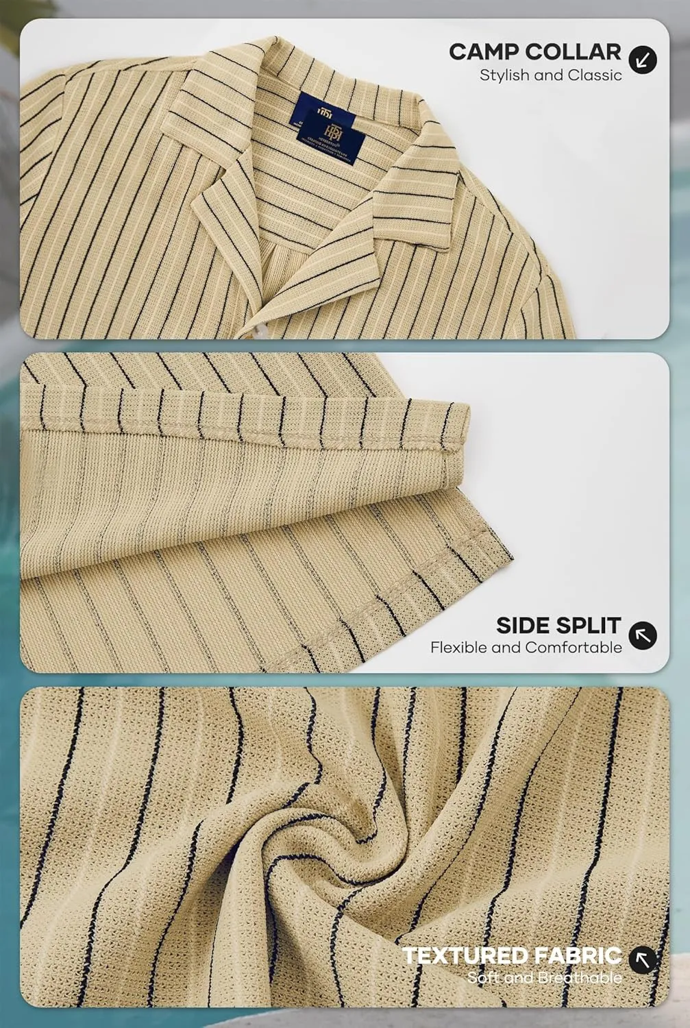 Mens Summer Striped Shirts Casual Cuban Shirt Texture Button Down Shirts for Beach Vacation (S-XXL)