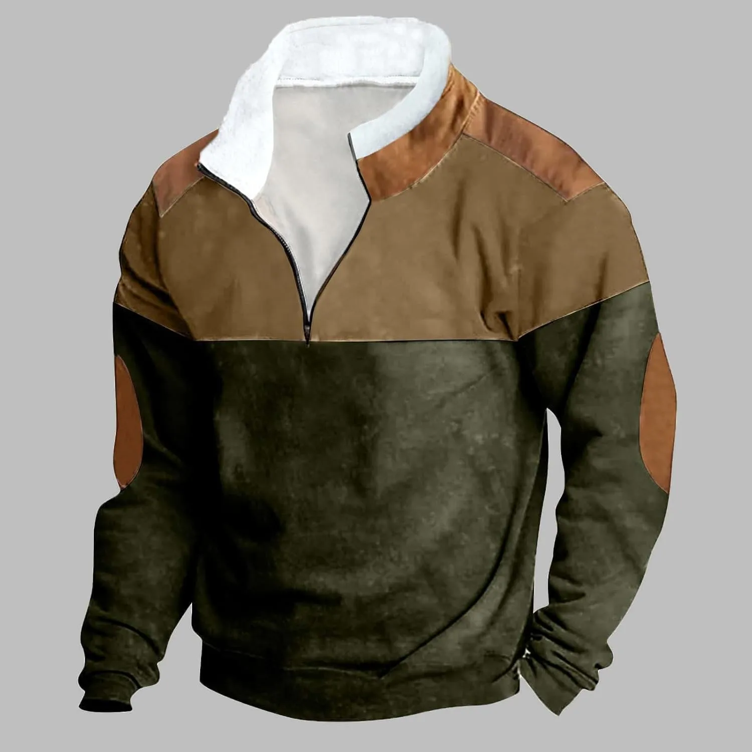 Mens Sweatshirts Fleece Lined Long Sleeve 1/4 Zipper Sweatshirt Vintage Loose Fall Winter Fashion Pullover