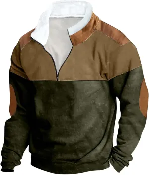 Mens Sweatshirts Fleece Lined Long Sleeve 1/4 Zipper Sweatshirt Vintage Loose Fall Winter Fashion Pullover