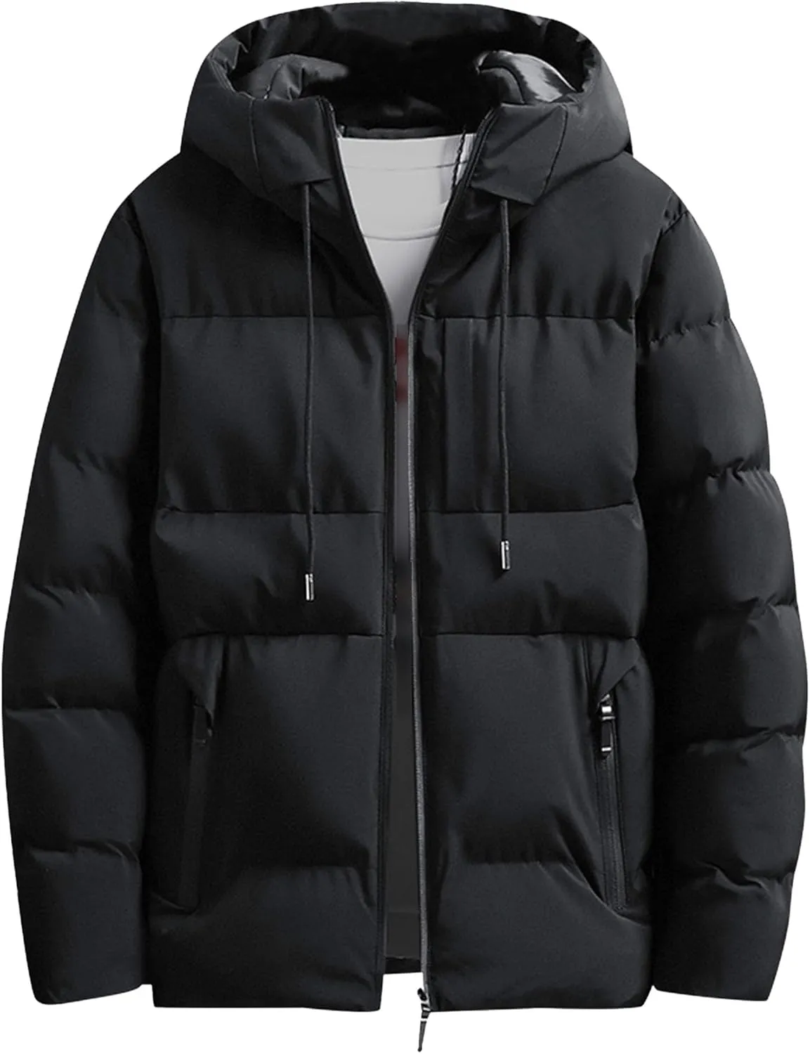 Men's Winter Coats Thermal Puffer Jacket Zip Up Thicken Warm Padded Jacket Windproof Waterproof Cotton Down Coats