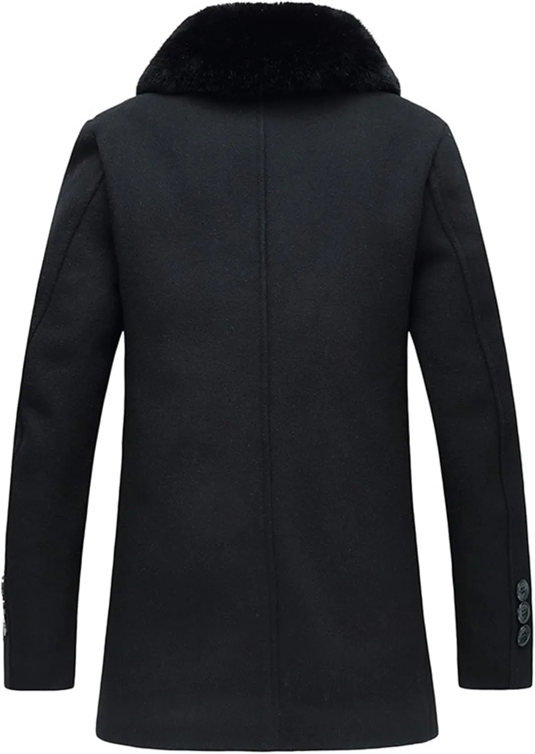 Men's Winter Single Breasted Trench Overcoat Removable Faux Fur Collar Coat Warm Business Long Pea Coat Outwear