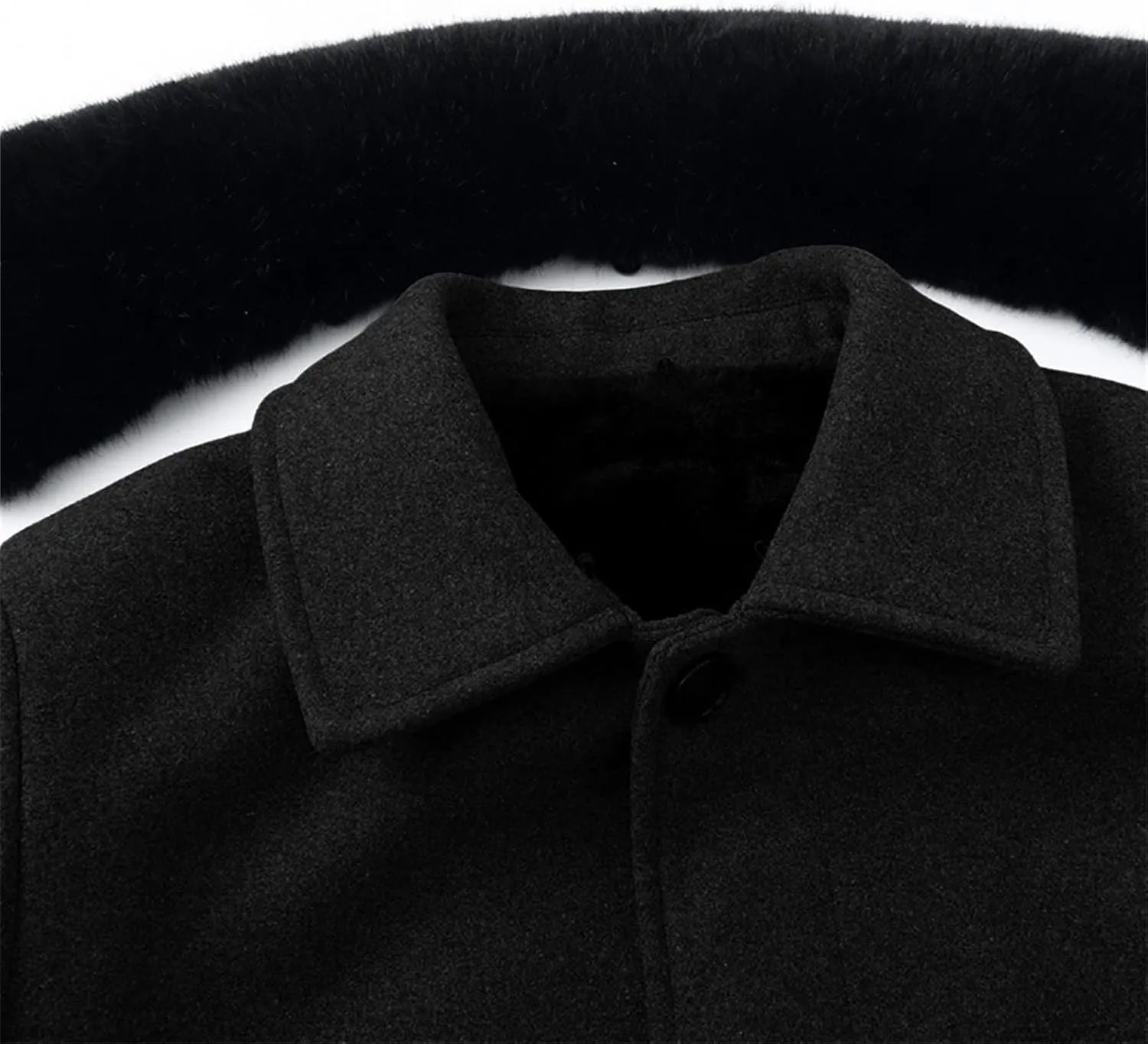 Men's Winter Single Breasted Trench Overcoat Removable Faux Fur Collar Coat Warm Business Long Pea Coat Outwear