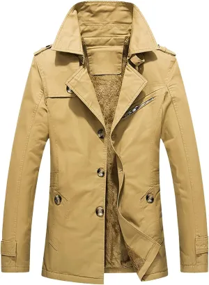 Men's Wool Blend Coats with Zipper, Winter Warm Jacket, Lapel Fleece Work Jacket, Business Windbreaker Pea Coat