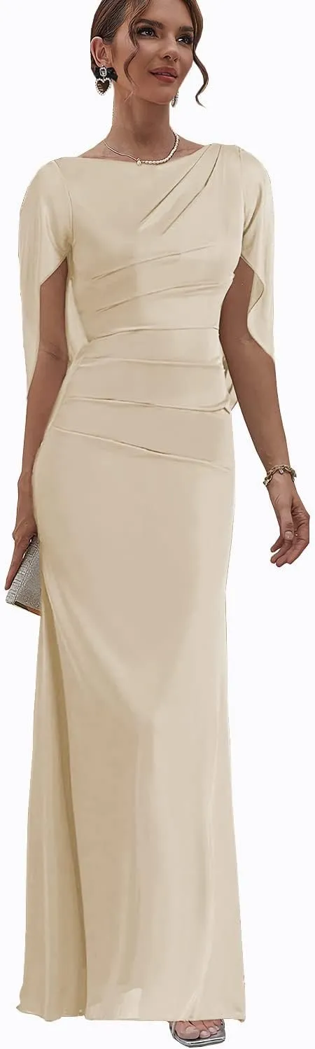 Mermaid Mother of The Bride Dresses with Cape Chiffon Wedding Guest Formal Dress for Women