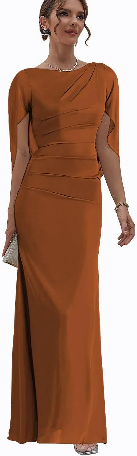 Mermaid Mother of The Bride Dresses with Cape Chiffon Wedding Guest Formal Dress for Women