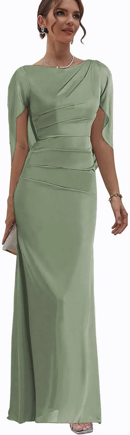 Mermaid Mother of The Bride Dresses with Cape Chiffon Wedding Guest Formal Dress for Women