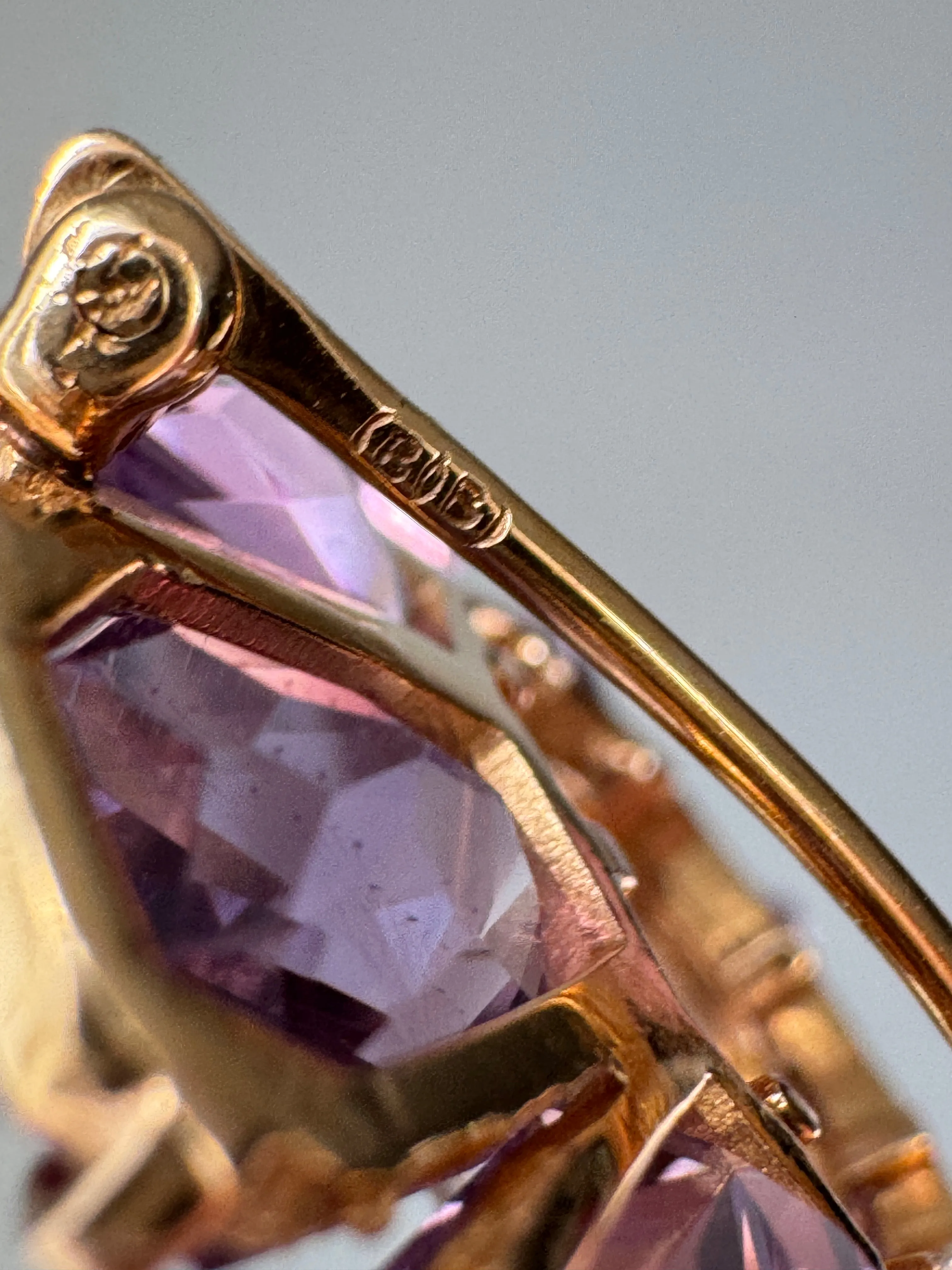 Mid-Century Retro Binder Brothers Blue Flash Moonstone and Amethyst Floral Brooch