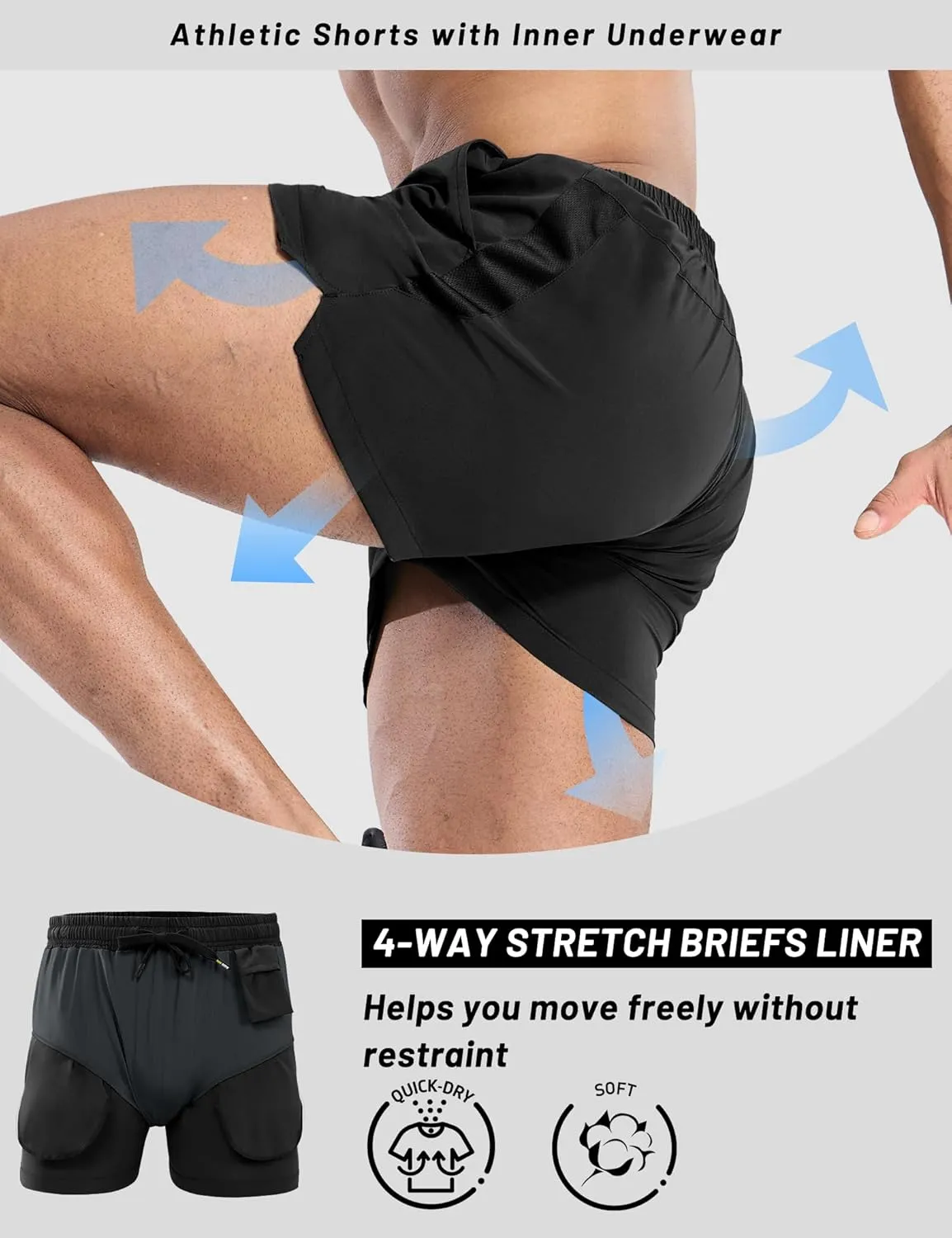 MIER Mens 3 Inch Shorts for Athletic Running Dry Fit Lightweight Workout Gym Active Shorts with Brief Liner, Pockets