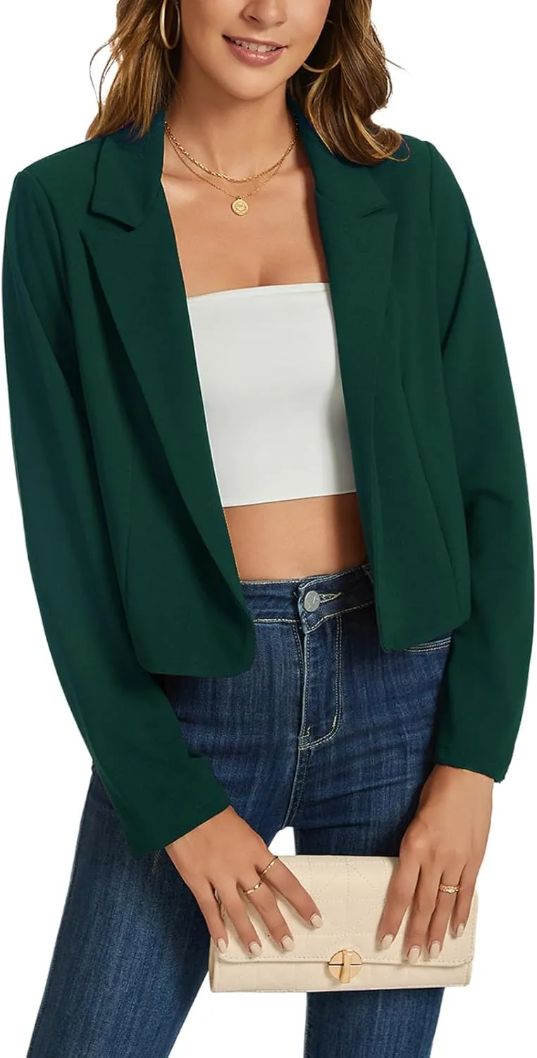 MINTLIMIT Cropped Blazers for Women Business Casual Long Sleeve Open Front Suit Jacket Work Office Blazer