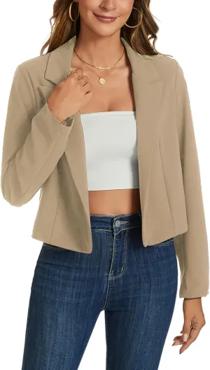 MINTLIMIT Cropped Blazers for Women Business Casual Long Sleeve Open Front Suit Jacket Work Office Blazer