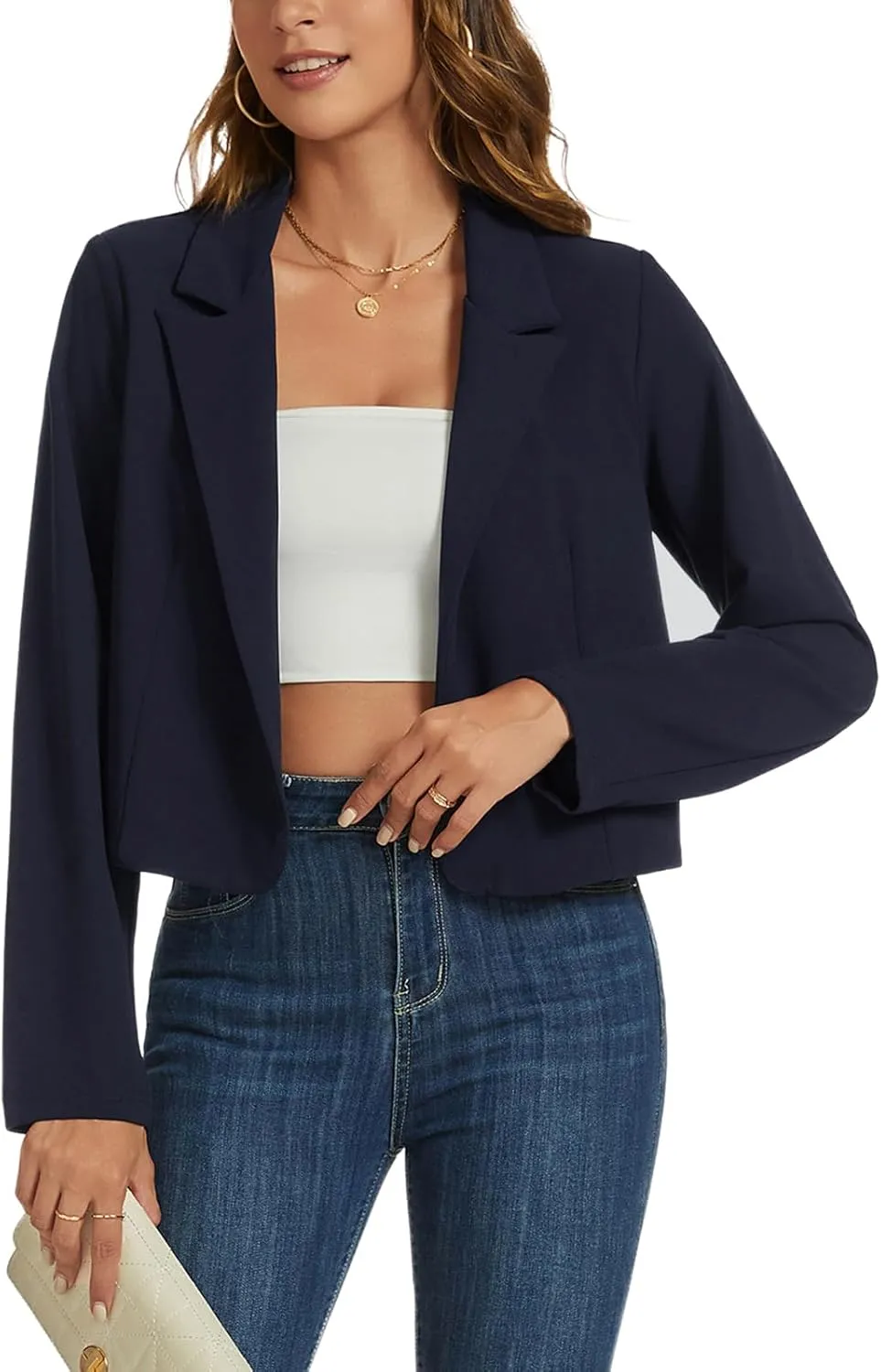 MINTLIMIT Cropped Blazers for Women Business Casual Long Sleeve Open Front Suit Jacket Work Office Blazer