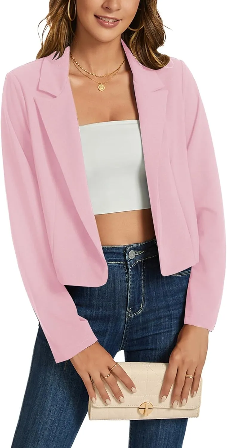 MINTLIMIT Cropped Blazers for Women Business Casual Long Sleeve Open Front Suit Jacket Work Office Blazer