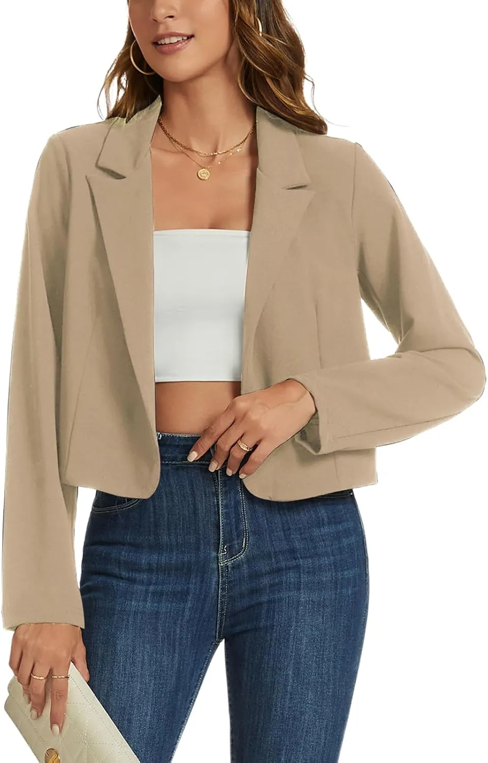 MINTLIMIT Cropped Blazers for Women Business Casual Long Sleeve Open Front Suit Jacket Work Office Blazer