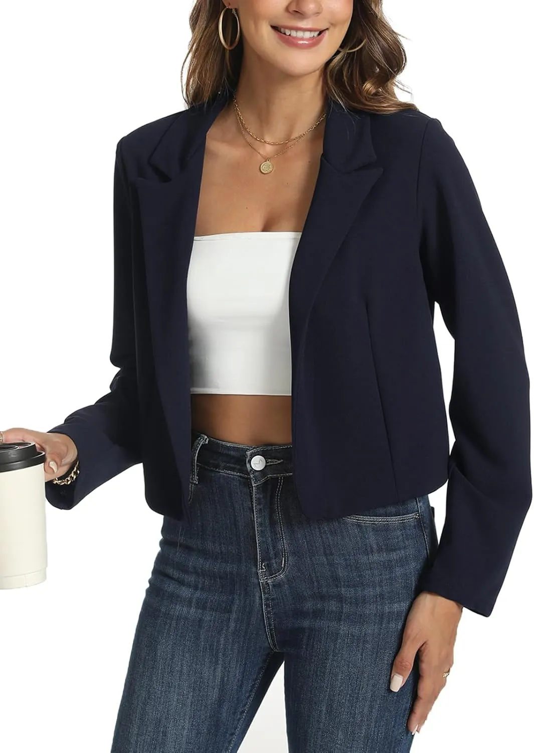 MINTLIMIT Cropped Blazers for Women Business Casual Long Sleeve Open Front Suit Jacket Work Office Blazer