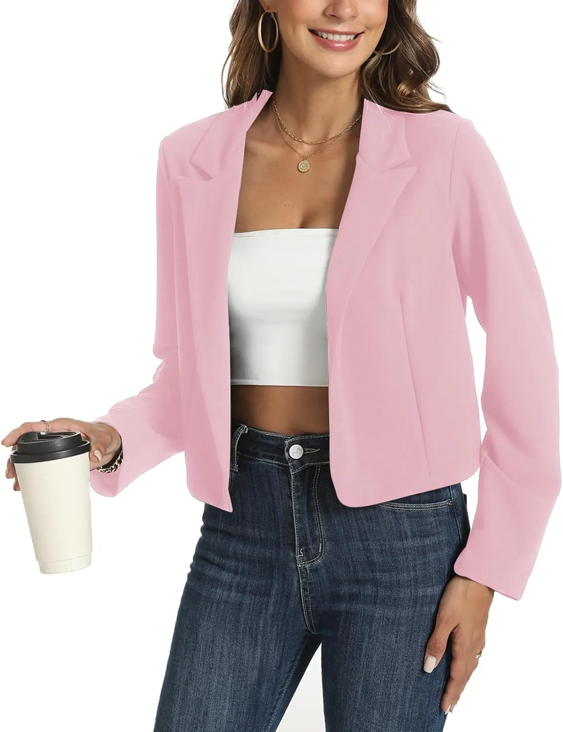 MINTLIMIT Cropped Blazers for Women Business Casual Long Sleeve Open Front Suit Jacket Work Office Blazer