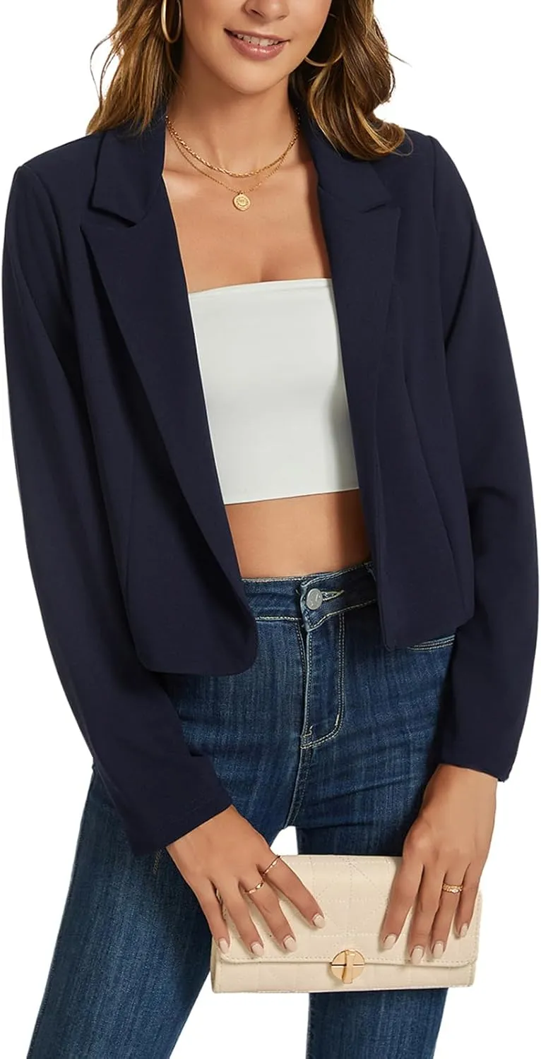 MINTLIMIT Cropped Blazers for Women Business Casual Long Sleeve Open Front Suit Jacket Work Office Blazer