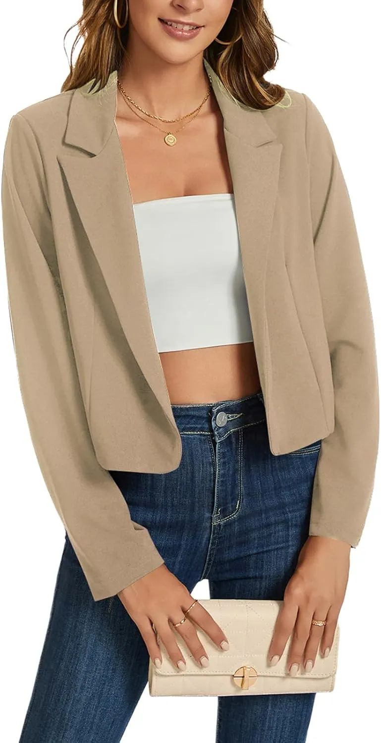 MINTLIMIT Cropped Blazers for Women Business Casual Long Sleeve Open Front Suit Jacket Work Office Blazer