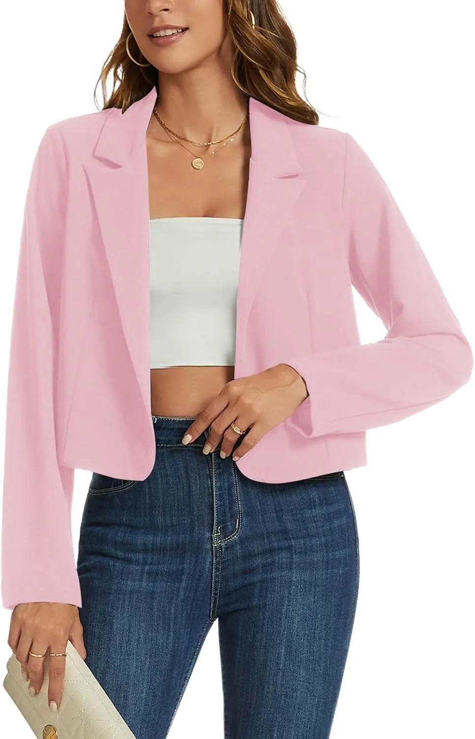 MINTLIMIT Cropped Blazers for Women Business Casual Long Sleeve Open Front Suit Jacket Work Office Blazer