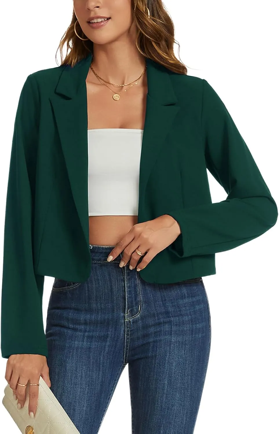 MINTLIMIT Cropped Blazers for Women Business Casual Long Sleeve Open Front Suit Jacket Work Office Blazer