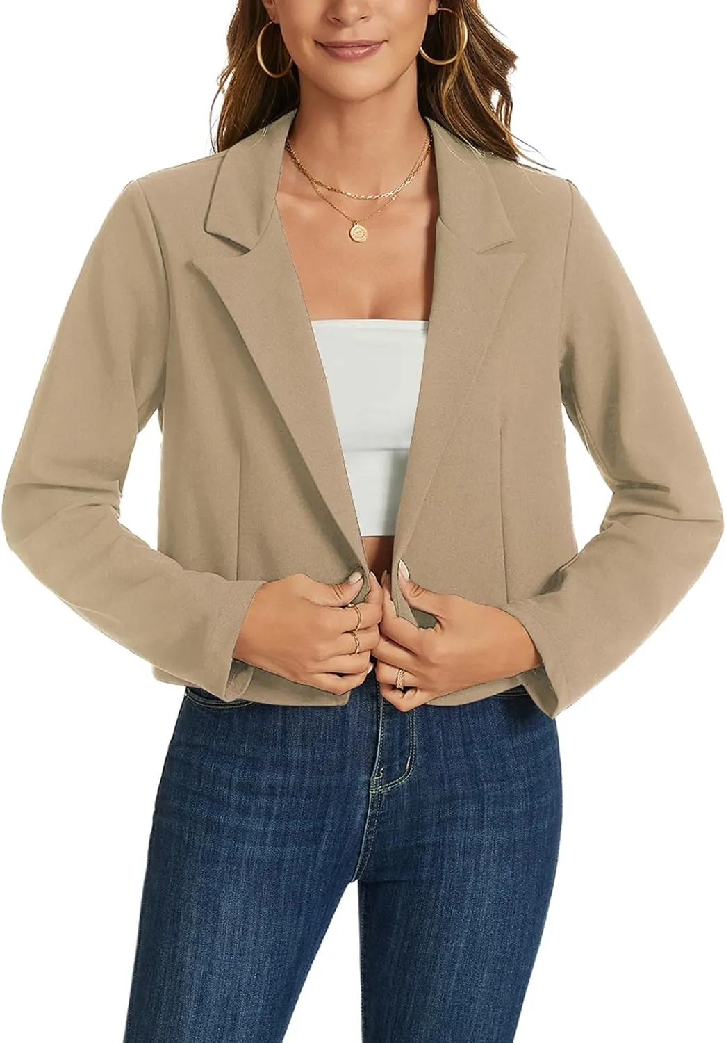 MINTLIMIT Cropped Blazers for Women Business Casual Long Sleeve Open Front Suit Jacket Work Office Blazer