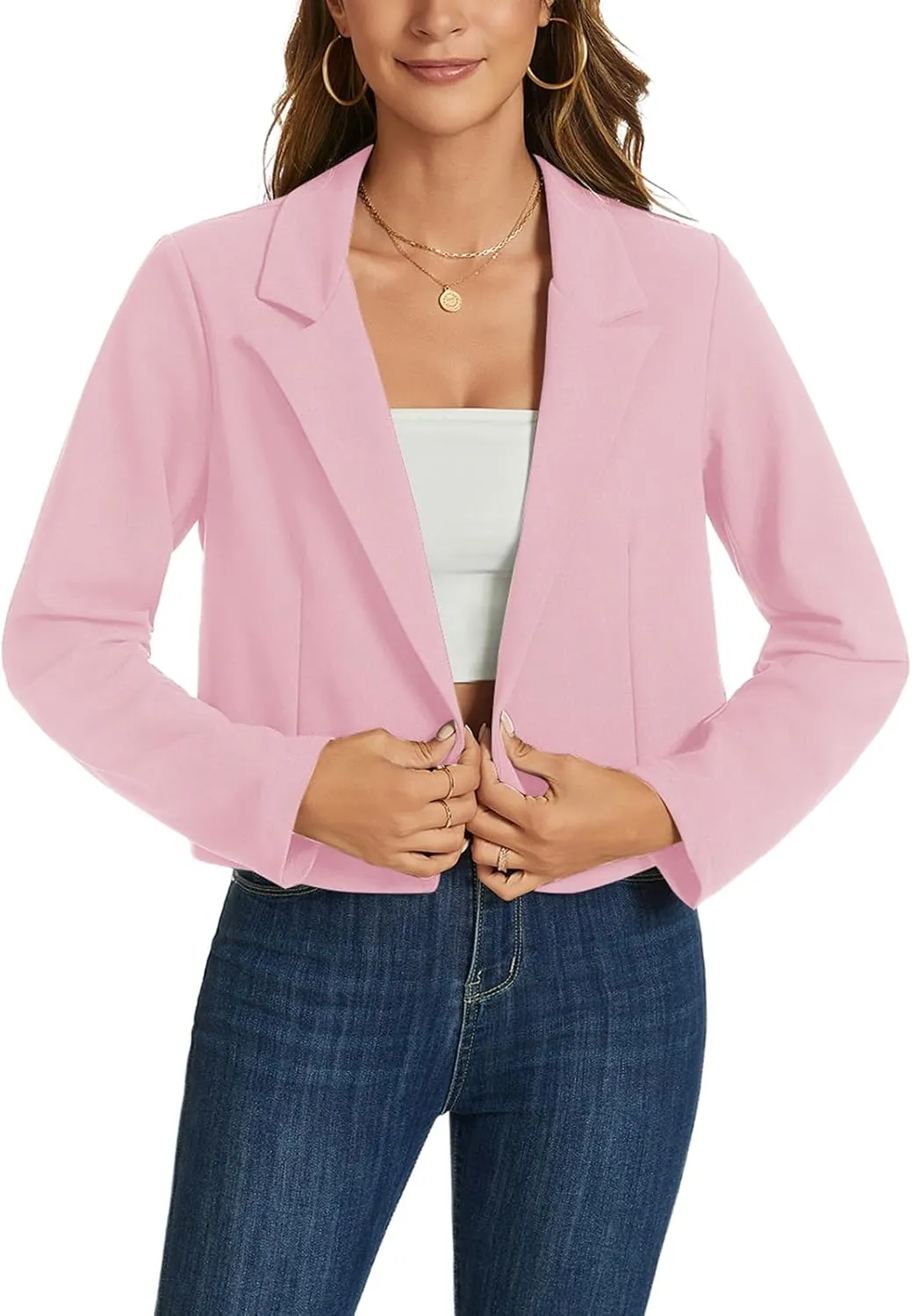MINTLIMIT Cropped Blazers for Women Business Casual Long Sleeve Open Front Suit Jacket Work Office Blazer