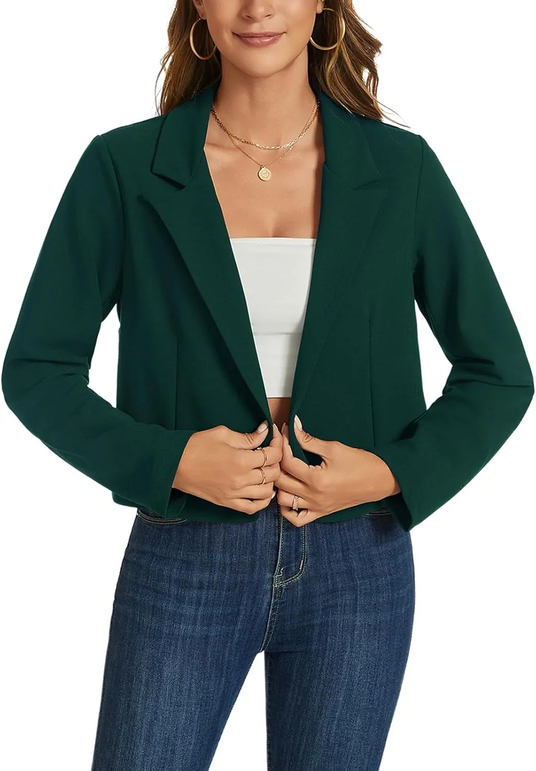 MINTLIMIT Cropped Blazers for Women Business Casual Long Sleeve Open Front Suit Jacket Work Office Blazer