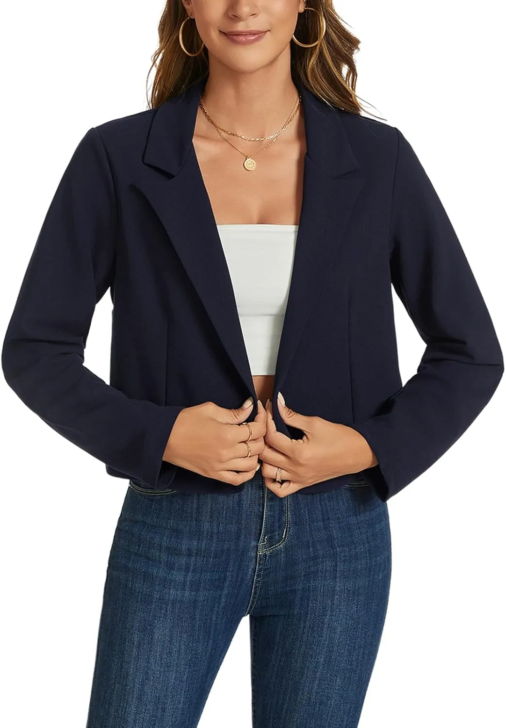 MINTLIMIT Cropped Blazers for Women Business Casual Long Sleeve Open Front Suit Jacket Work Office Blazer